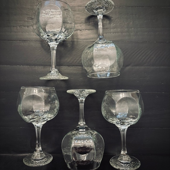 Libbey Chivalry Wine Glasses Clear Textured Slim Stem Wide Bowl Goblets Set of 6 - Picture 1 of 5